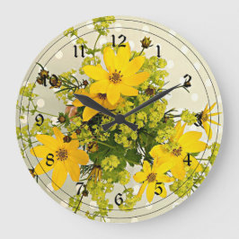 Reloj Redondo Grande Bouquet veraniego, amarillo vibrante