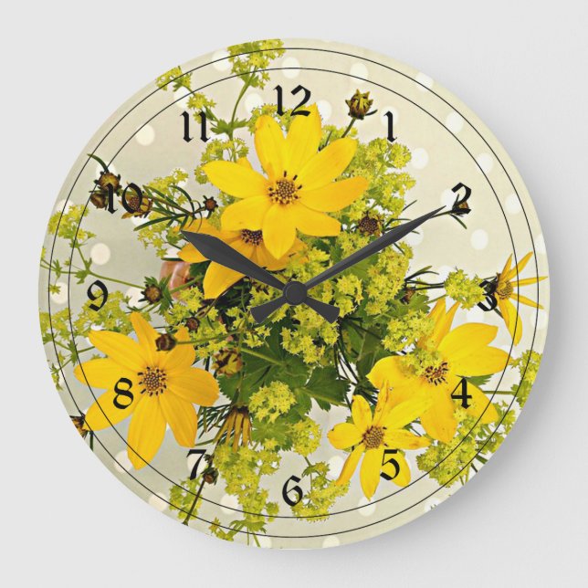 Reloj Redondo Grande Bouquet veraniego, amarillo vibrante (Anverso)