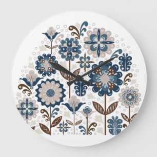 Reloj Redondo Grande Bouquets multicolores: mano dibujada