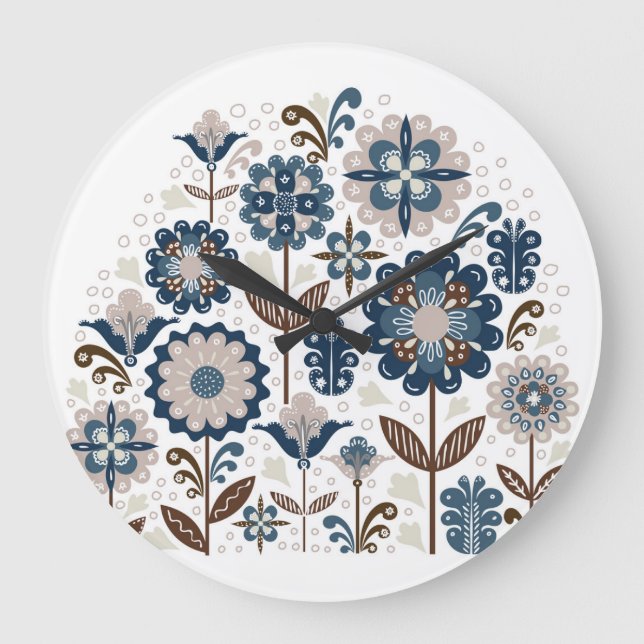 Reloj Redondo Grande Bouquets multicolores: mano dibujada (Anverso)