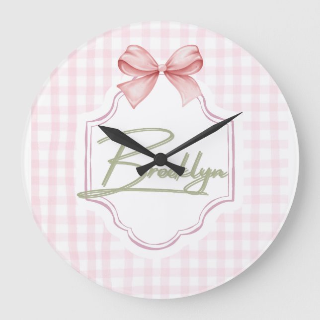Reloj Redondo Grande Bow Gingham Nursery (Anverso)