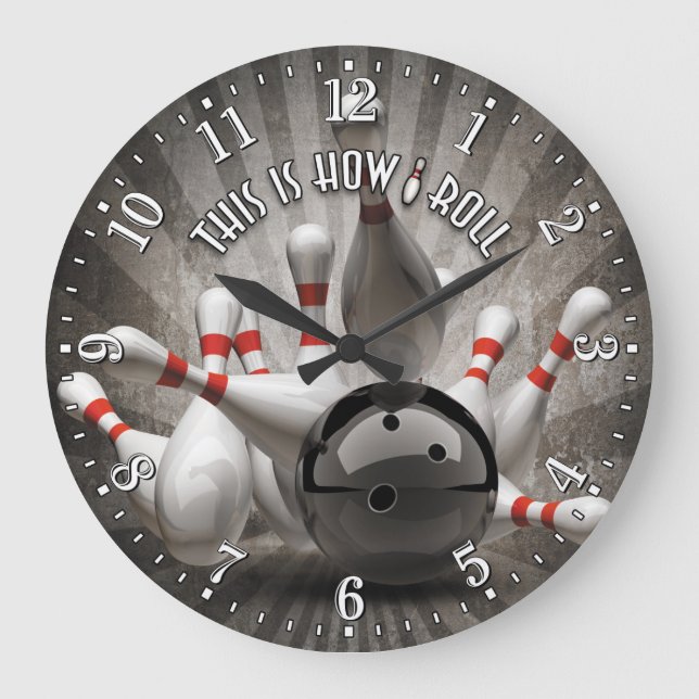 Reloj Redondo Grande Bowling Ball Pins Man Cave Wall Clock (Anverso)
