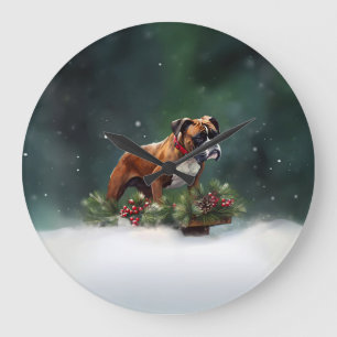 Reloj Redondo Grande Boxeador Navidad nieve invierno