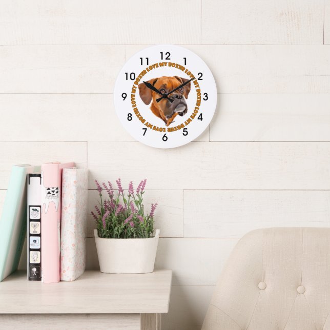 Reloj Redondo Grande Boxer Dog Love My Boxer (Sala de lectura)