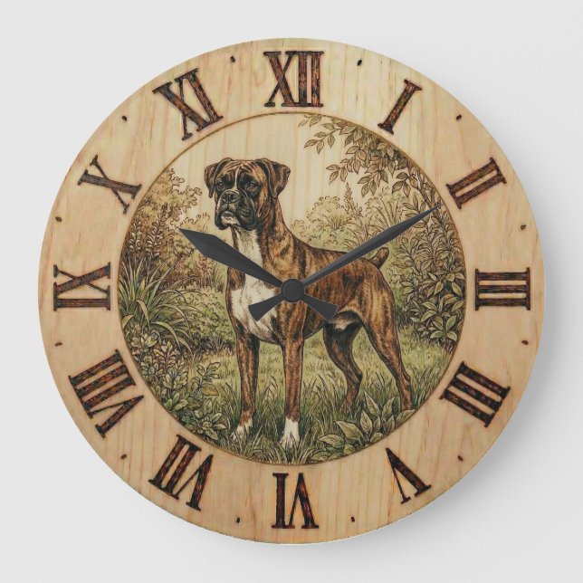 Reloj Redondo Grande Boxer Dog Wall Clock - Playful Pet Decor  (Anverso)