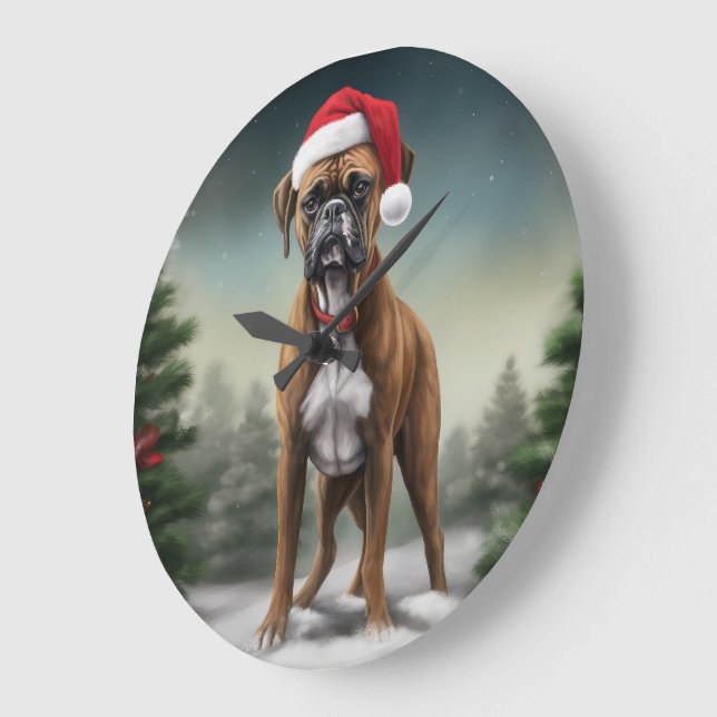 Reloj Redondo Grande Boxer en la Navidad con Nieve  (Ángulo)