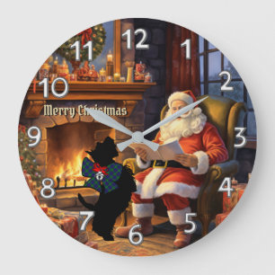 Reloj Redondo Grande Boyle Scottie Dog & Santa Personalizadas Xmas