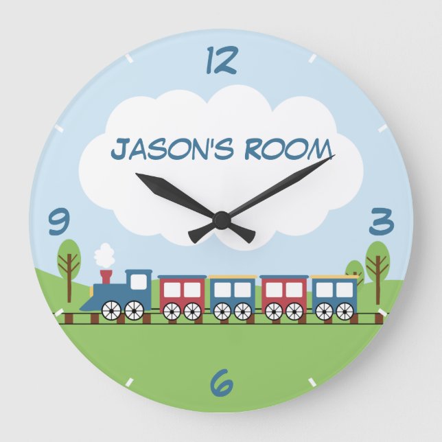 Reloj Redondo Grande Boys Cute Train Wall Clock (Anverso)