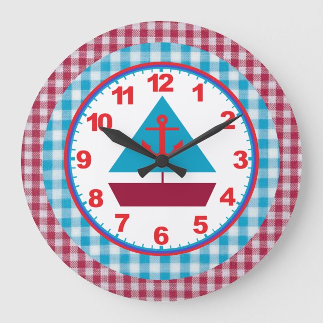 Reloj Redondo Grande Boys Gingham Clock Con Números (Anverso)