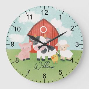 Reloj Redondo Grande Boys Granja Animal Barnyard Niños Nursery