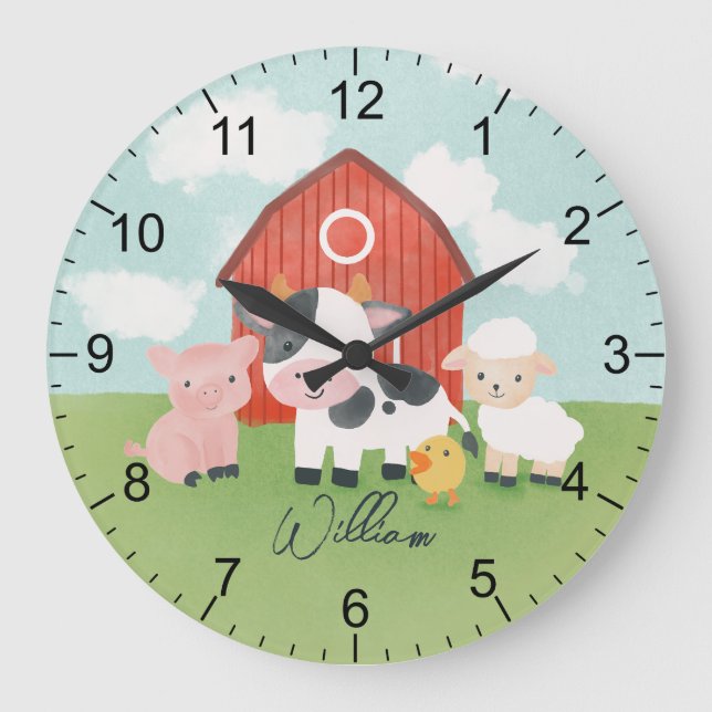 Reloj Redondo Grande Boys Granja Animal Barnyard Niños Nursery (Anverso)