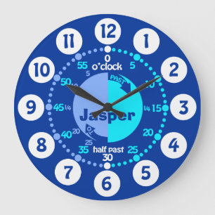 Reloj Redondo Grande Boys learn to tell time blue named clock