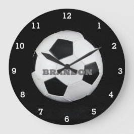 Reloj Redondo Grande Boys Soccer Ball Black Stylish Custom Name Kids