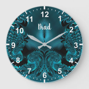 Reloj Redondo Grande BRAD ~ WOW! Patrón fractal Verde y Negro ~