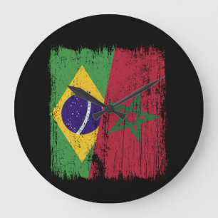 Reloj Redondo Grande Brasil Marruecos Media Bandera Brasileño Marroquí