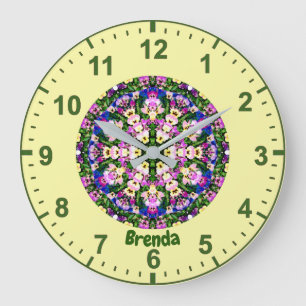 Reloj Redondo Grande BRENDA ~ Pansies en miniatura multicolores Amarill