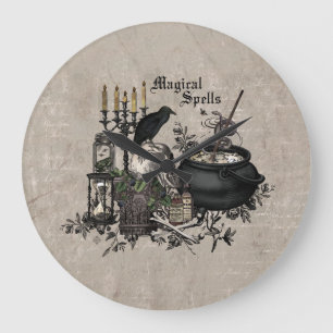 Reloj Redondo Grande BREW moderno de las BRUJAS de Halloween del