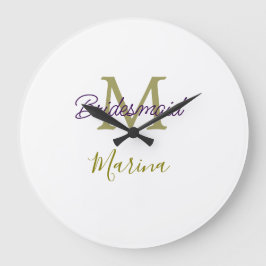Reloj Redondo Grande Bride tribe monogram bridal shower simple golden p