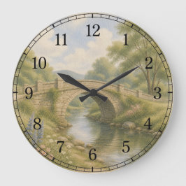 Reloj Redondo Grande Bridge & River Wall Clock — Scenic Landscape Desig
