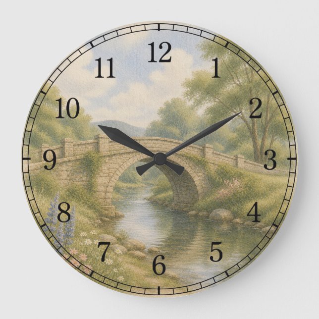 Reloj Redondo Grande Bridge & River Wall Clock — Scenic Landscape Desig (Anverso)