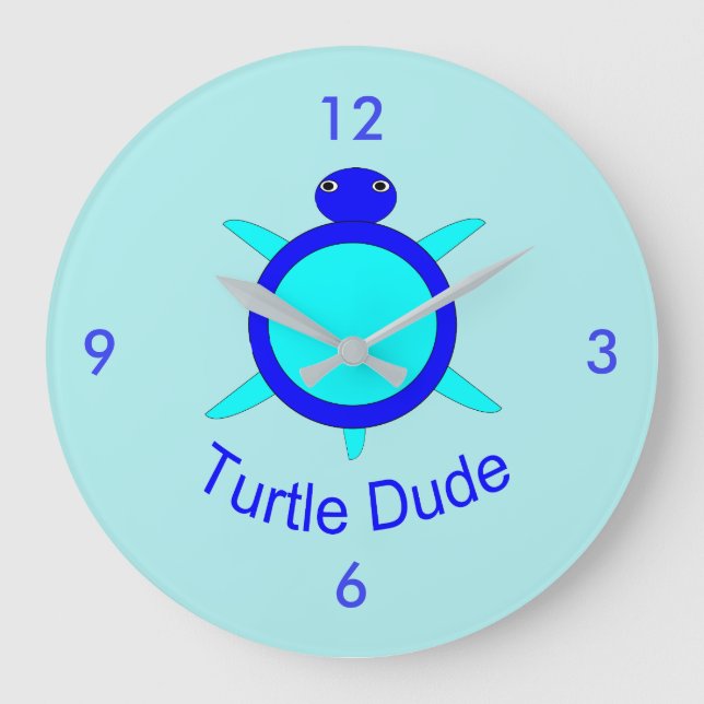 Reloj Redondo Grande Bright Blue Turtle Dude Wall Clock (Anverso)