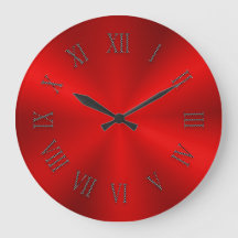 Bright Red Metallic Clock with Roman Numbers