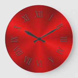 Reloj Redondo Grande Bright Red Metallic Clock with Roman Numbers