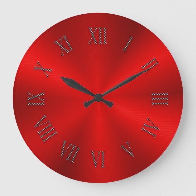 Reloj Redondo Grande Bright Red Metallic Clock with Roman Numbers (Anverso)