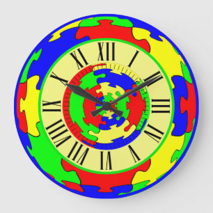 Reloj Redondo Grande Brillante arte de rompecabezas colorido, números r