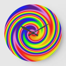 Reloj Redondo Grande Brillante Colorido Arcoiris Swirl Colores Negros