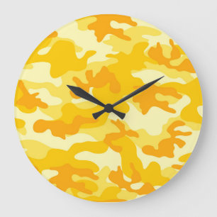 Reloj Redondo Grande Brillante decoración de camo amarillo dorado color