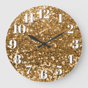 Reloj Redondo Grande Brillante Purpurina Gruesa de Oro