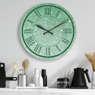 Reloj Redondo Grande Brillante Verde Esmeralda Numeral Romano Femenino