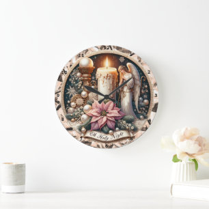 Reloj Redondo Grande Brillo Angélico" - Muro pacífico de Navidades