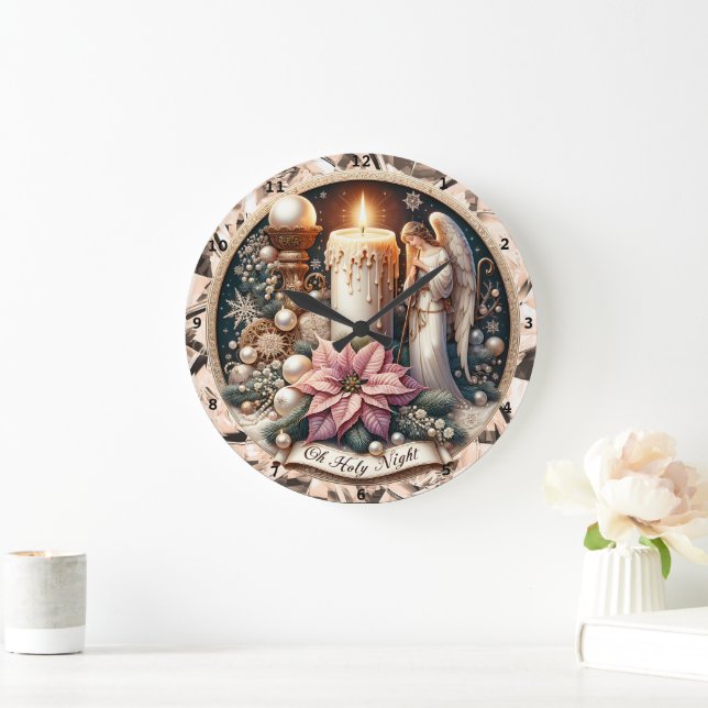 Reloj Redondo Grande Brillo Angélico" - Muro pacífico de Navidades (Hogar)