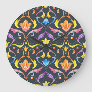 Reloj Redondo Grande Brillo barroco: Encanto Vintage colorido.