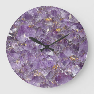 Reloj Redondo Grande Brillo de Amatista Dorada