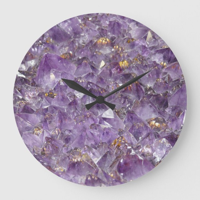 Reloj Redondo Grande Brillo de Amatista Dorada (Anverso)