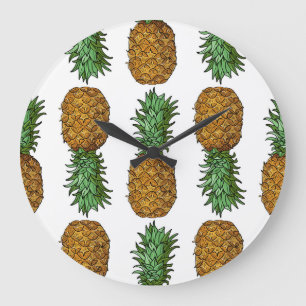 Reloj Redondo Grande Brillo de piña: Ilustracion tropical de verano