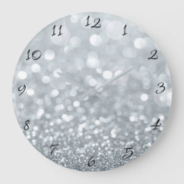Reloj Redondo Grande Brillo de plata blanca Bokeh Glam Moda Brillante