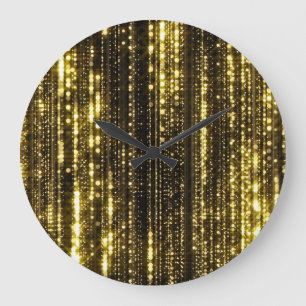 Reloj Redondo Grande Brillo Dorado: Fondo de Partículas Bokeh