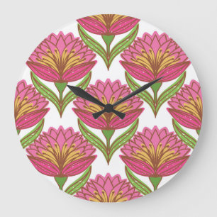 Reloj Redondo Grande Brillo floral: Vintage blanco rojo.