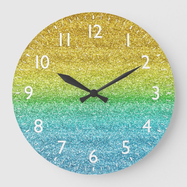 Reloj Redondo Grande Brillo Gradiente Amarillo y Azul Brillante (Anverso)