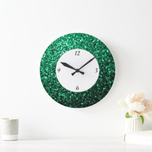 Reloj Redondo Grande Brillo verde esmeralda con números