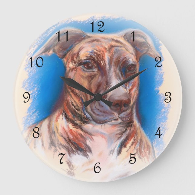 Reloj Redondo Grande Brindle Pit Bull Dog (Anverso)