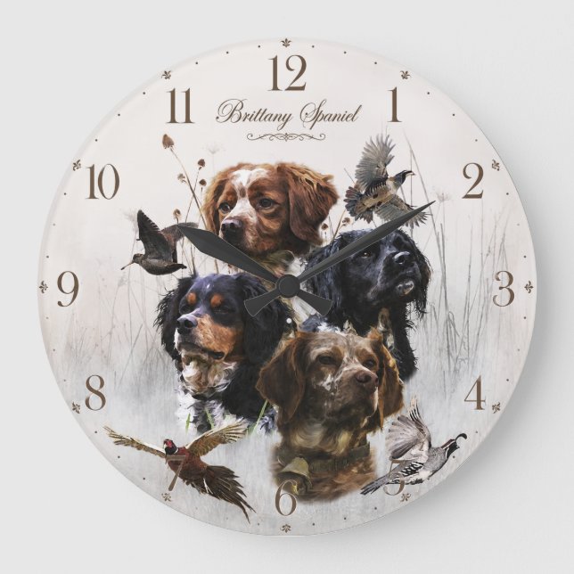 Reloj Redondo Grande Brittany Spaniel, Brittany francés (Anverso)