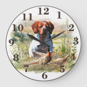 Reloj Redondo Grande Brittany Spaniel – Campo, Enfoque, Faisán, Arte