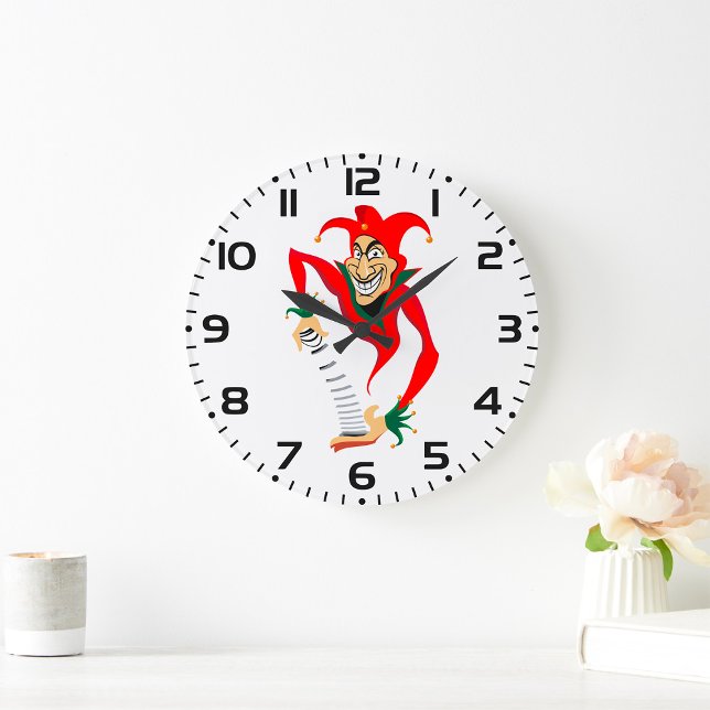 Reloj Redondo Grande Bromista de Jester que graba mal con Jack-en-la-ca (Subido por el creador)