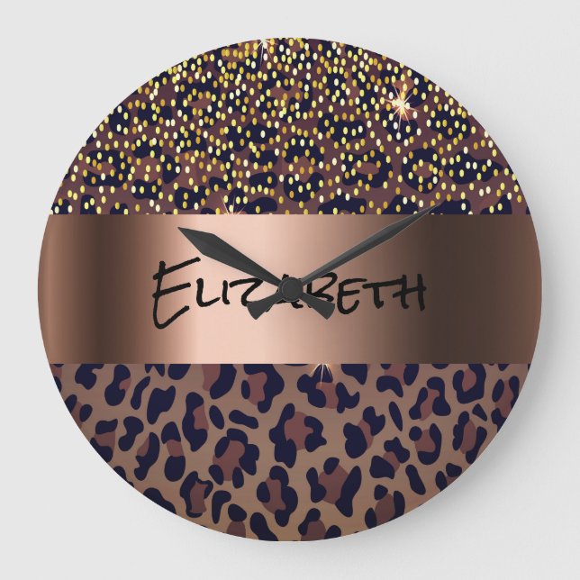 Reloj Redondo Grande Bronce negro marrón leopardo (Anverso)