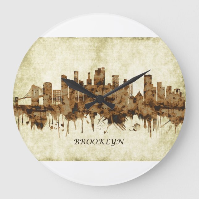 Reloj Redondo Grande Brooklyn New York Cityscape (Anverso)